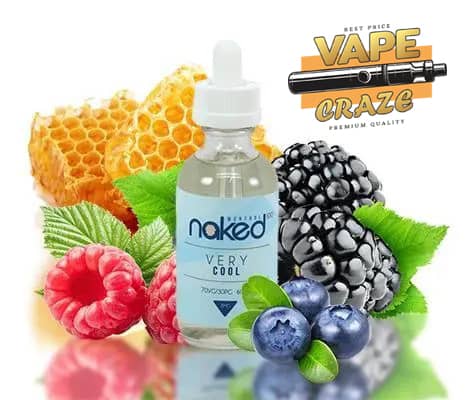 Naked Very Cool E-Liquid: A refreshing blend of mixed berries, tangy blackberry, and sweet blueberry with a cool menthol finish for a wonderfully invigorating vaping experience