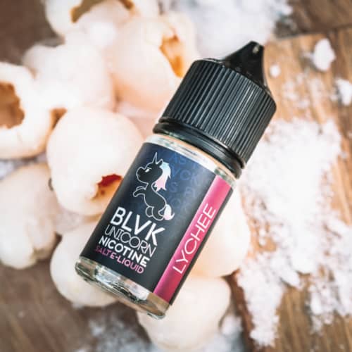 BLVK Unicorn SaltNic Lychee E-Liquid: Immerse yourself in the exotic and sweet flavor of ripe lychee with every vape