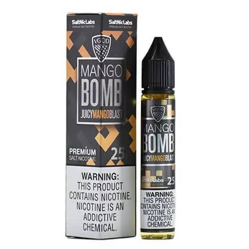 VGOD SaltNic Mango Bomb Ice E-Liquid: Immerse yourself in the explosion of icy tropical mango flavor with every vape