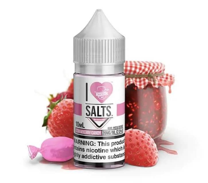 I LOVE SALT STRAWBERRY CANDY: A delightful 30ml bottle of strawberry candy-inspired vaping pleasure