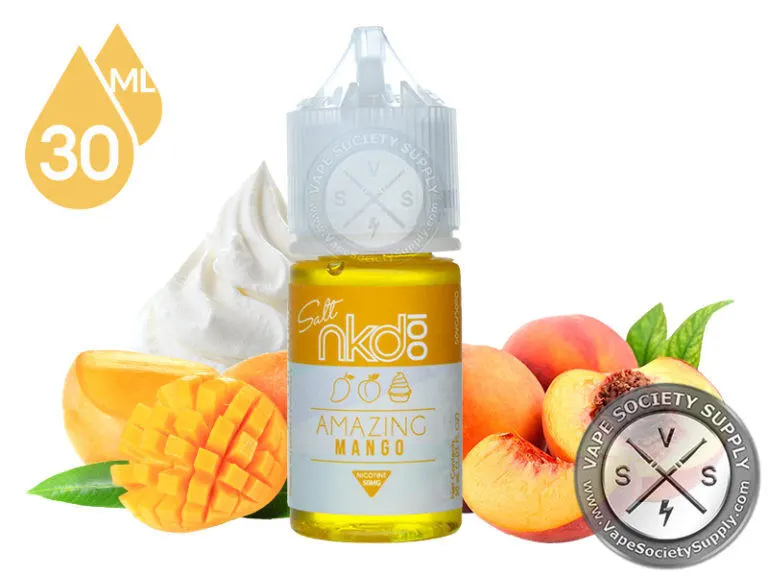 Naked SaltNic Amazing Mango E-Liquid: Embark on a vaping journey with the incredible fusion of ripe mangoes in every puf