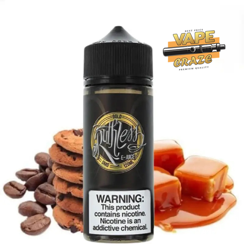 Gold Vape Juice By Ruthless: A burst of opulent and flavorful vaping experience.