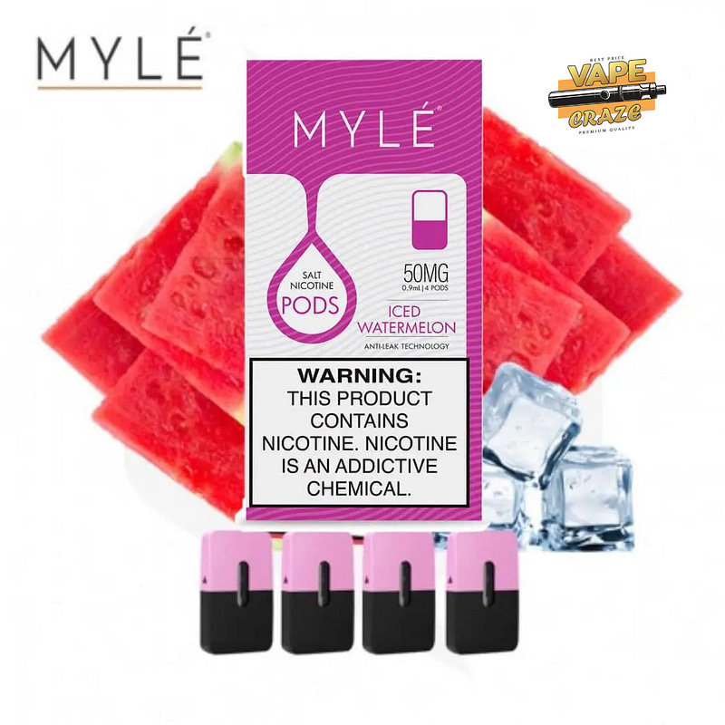 MYLE Pod V4 Iced Watermelon: A refreshing blend of icy watermelon flavor in a convenient vape pod