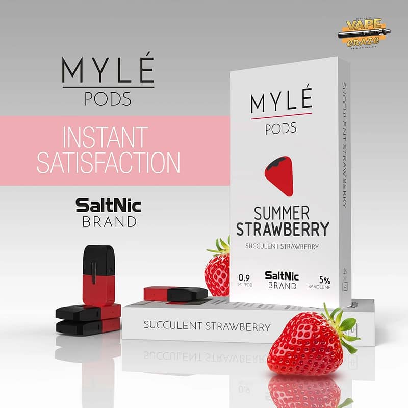 Myle Pod Summer Strawberry: A burst of summery sweetness with ripe strawberry flavor in a convenient vape pod.